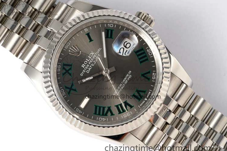 MiroTime 0425 DateJust 36mm SS DIWF 1:1 Best Edition 904L Steel Gray Dial Green Markers on Jubilee Bracelet SA Upgraded 2312